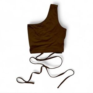 Brown One Shoulder Open Back Crop Top